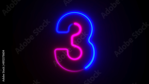 Neon number three on dark b...