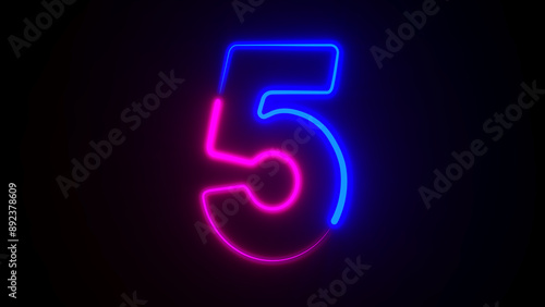 Neon number five on dark ba...
