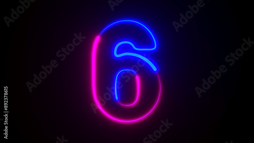 Neon number six on dark bac...