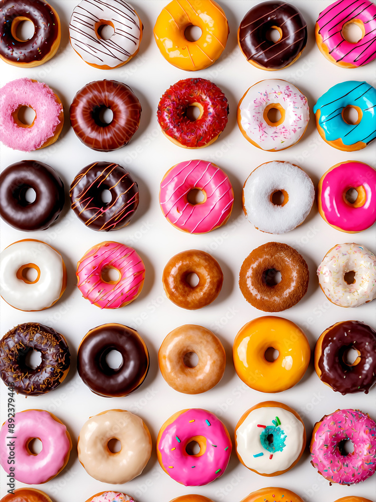 Realistic photo of various donuts on white Realistic photo of various donuts on white