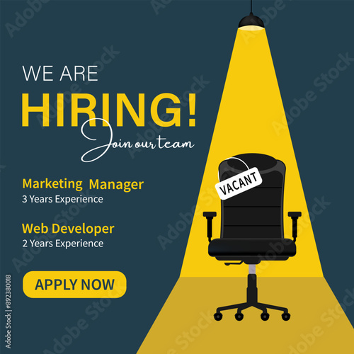 We are hiring join our team announcement banner design. Hiring recruitment open vacancy design. Creative open hiring poster. Hiring social media post design, creative ads and poster illustration