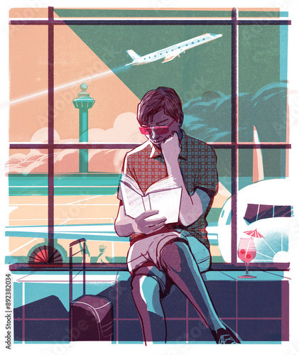 Man waiting for flight to Vacation