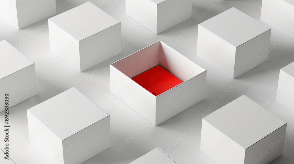 White Boxes with One Open and Red Inside White Boxes with One Open and Red Inside