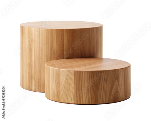 Two level wooden pedestal cylinders of varying heights, ideal for product display or decorative purposes. Isolated on transparent background, png. photo