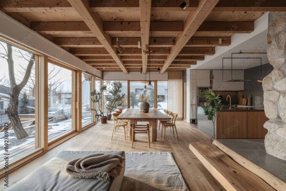 nordic dining living room. integration of natural elements like wood, stone, and plants in Scandinavian interior design. harmonious blend of nature and modern aesthetics, minimalistic composition. nordic dining living room. integration of natural elements like wood, stone, and plants in Scandinavian interior design. harmonious blend of nature and modern aesthetics, minimalistic composition.