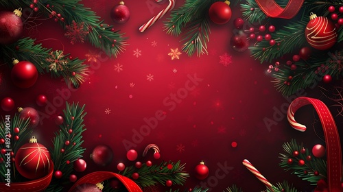 Christmas Decorations Frame with Red and Green