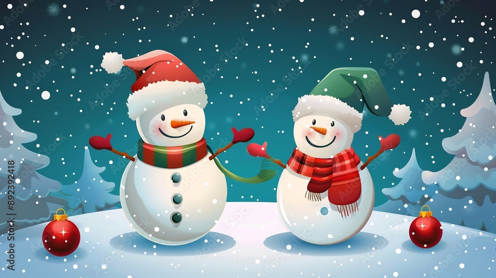 Winter Wonderland: Two Cheerful Snowmen Winter Wonderland: Two Cheerful Snowmen