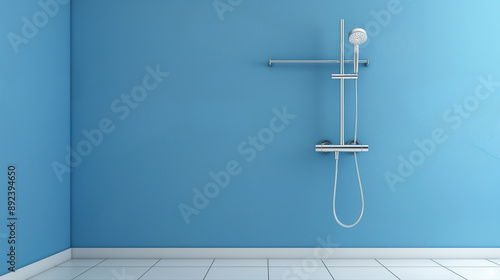 Modern Bathroom with Blue Wall and Shower Fixture