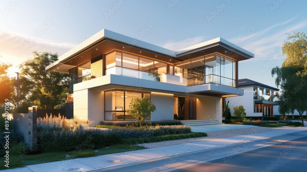 sleek suburban home with a blend of glass and white concrete, set in a quiet neighborhood sleek suburban home with a blend of glass and white concrete, set in a quiet neighborhood