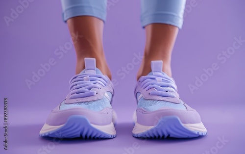 Lavender Dreams: A Close-Up of Light Blue Sneakers on a Purple Background