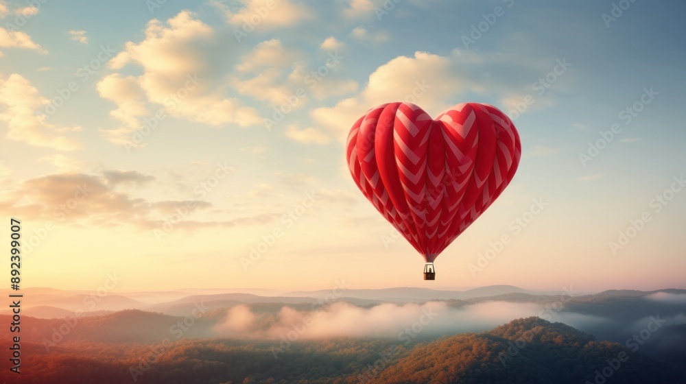 Fototapeta premium photograph of a red hot air balloon floating over a field of wildflowers