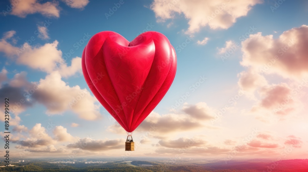 Fototapeta premium photograph of a red hot air balloon floating over a field of wildflowers