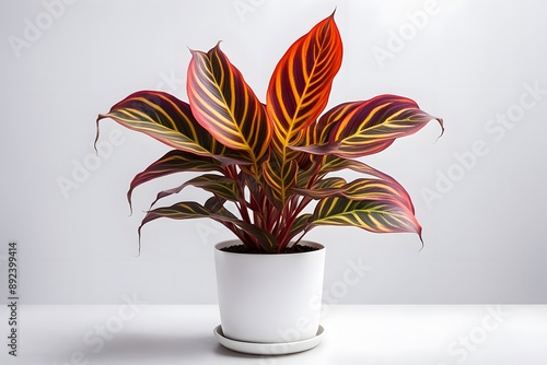 Calathea flamestar plant in pot plain background, AI Generated photo