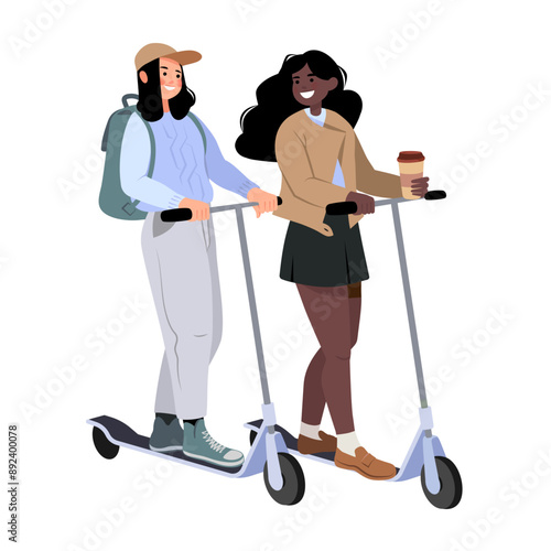 Two girls on a scooter ride