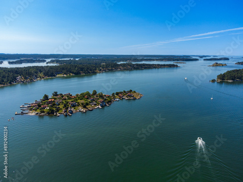 Photography Stockholm archipelago aerial view with its many islands, Baltic sea
