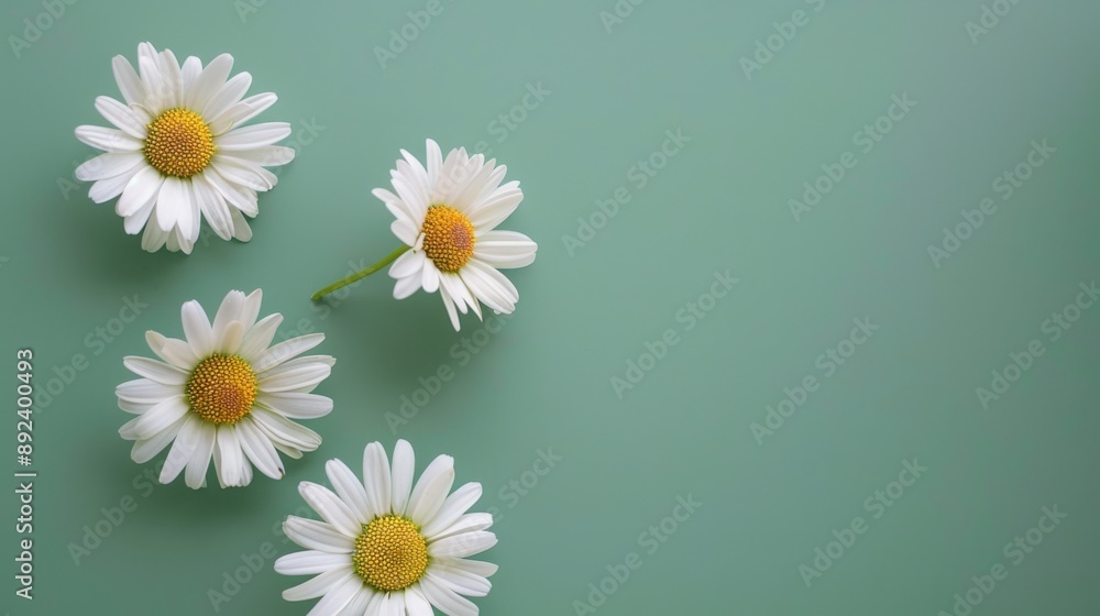 Pure and Simple Elegance - White Daisy Flowers on Green Background Pure and Simple Elegance - White Daisy Flowers on Green Background