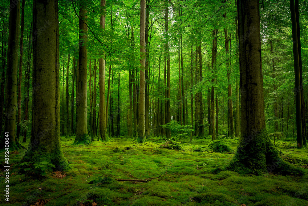 Obraz premium Green wild forest background in full frame