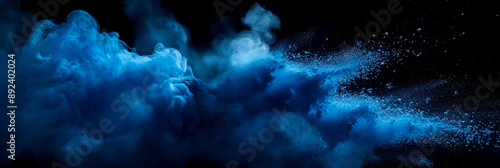 abstract blue powder splash on black background