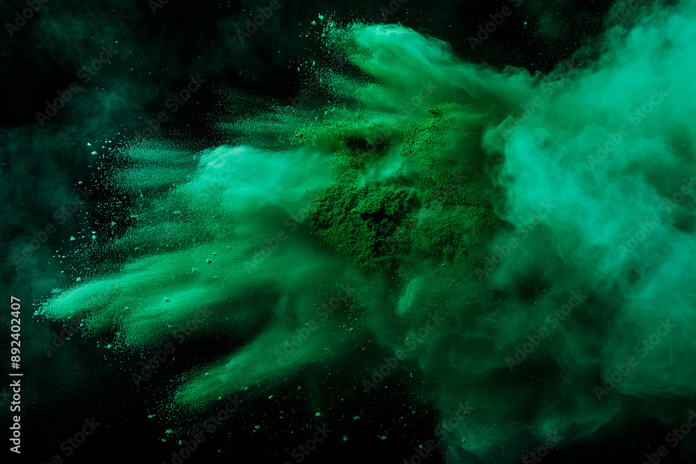 Fototapeta premium abstract green powder splash on black background