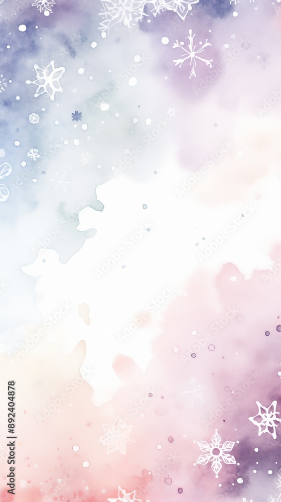 a delicate watercolor background with several snowflakes, sparkles and stars on it, on a white background with space for text a delicate watercolor background with several snowflakes, sparkles and stars on it, on a white background with space for text