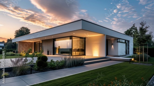 Wallpaper Mural Contemporary suburban home with a minimalist design, featuring integrated smart technologies and a compact shape Torontodigital.ca