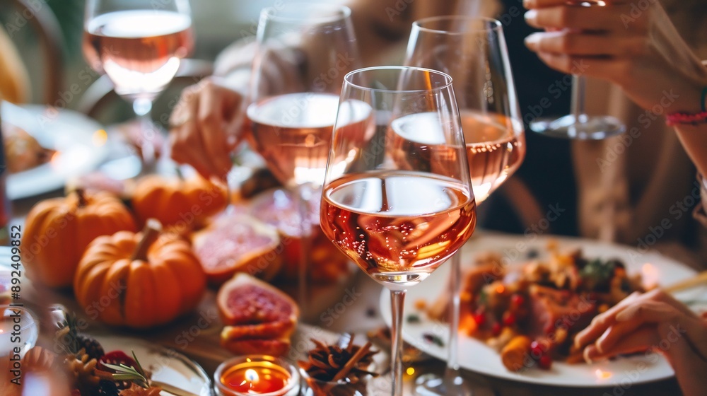 Rose Wine and Festive Feast at a Gatherring Rose Wine and Festive Feast at a Gatherring