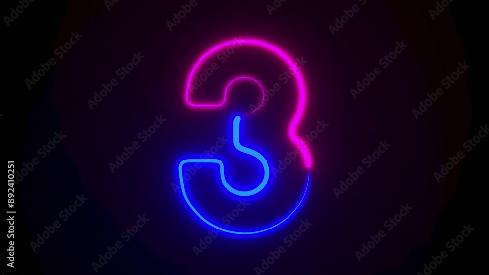 Neon number three on dark background. 3D illustration Neon number three on dark background. 3D illustration