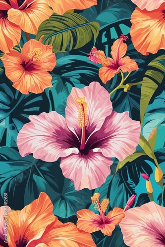 Wallpaper Mural Colorful Tropical Floral Background Illustration: Vibrant and Lush Design Torontodigital.ca