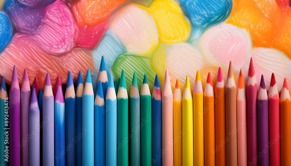 Fototapeta premium Colorful Crayons Aligned Against a Hand Drawn Background