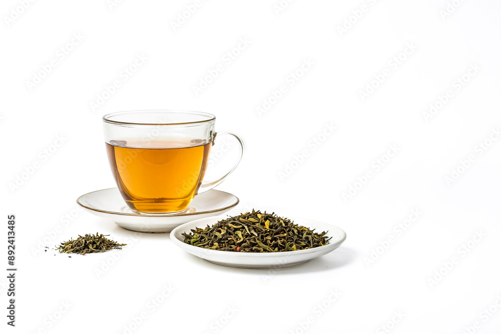 Teacup with Tea Leaves on White Background Teacup with Tea Leaves on White Background