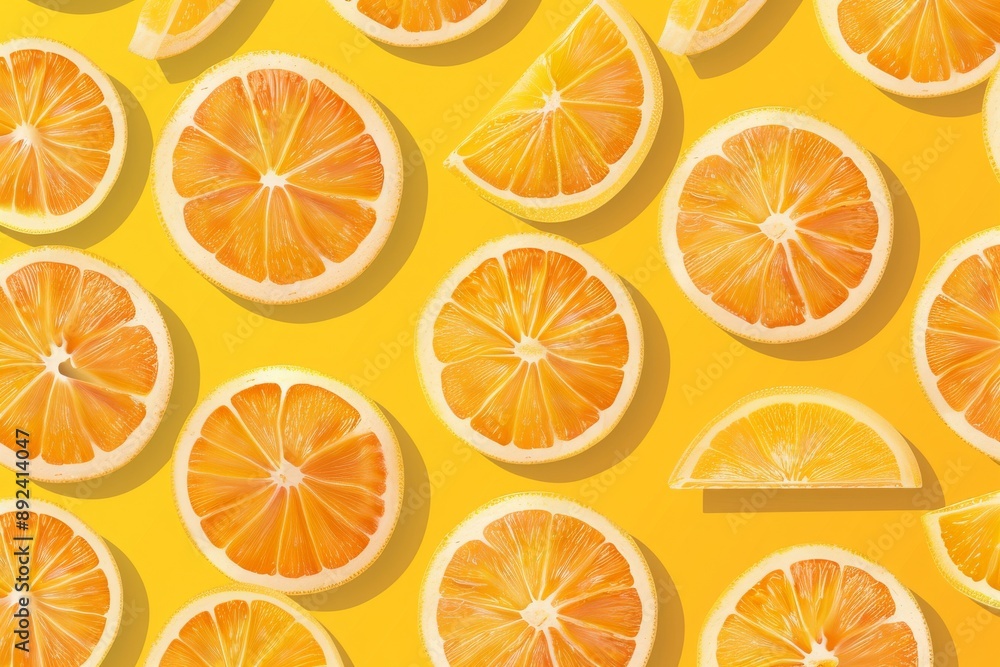 Orange Slices Pattern on Yellow Background Orange Slices Pattern on Yellow Background