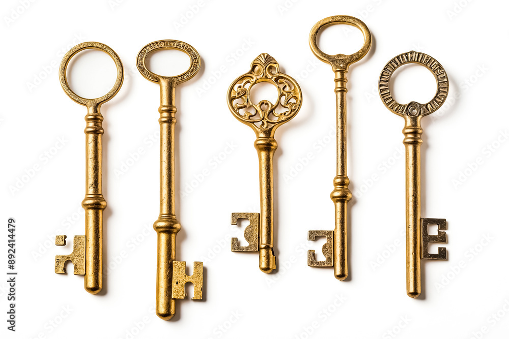 Gold keys on white background Gold keys on white background