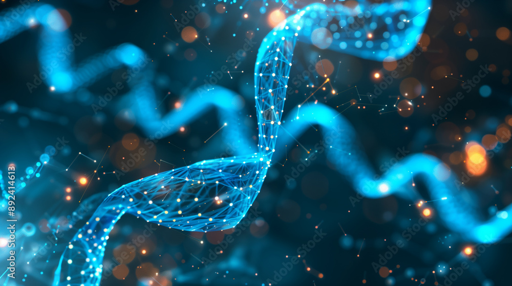 A colorful image of DNA strands with a blue background. The strands are pink and purple and appear to be tangled. Concept of complexity and mystery, as DNA is the building block of life A colorful image of DNA strands with a blue background. The strands are pink and purple and appear to be tangled. Concept of complexity and mystery, as DNA is the building block of life