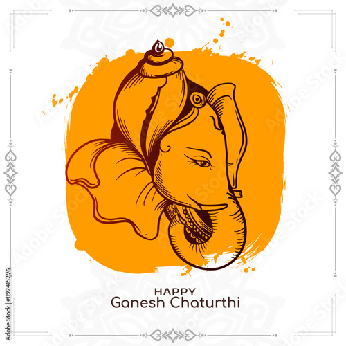 Happy Ganesh Chaturthi Indian festival card with lord ganesha design