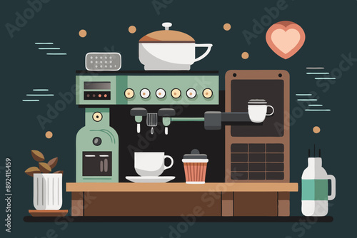 A coffee machine is currently brewing a fresh cup of coffee