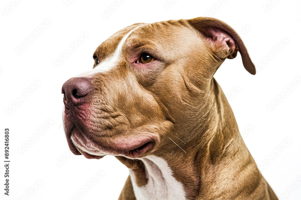 Close-up of a brown and white pit bull's face Close-up of a brown and white pit bull's face