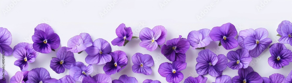 Fototapeta premium Graceful Purple Violets Blooming on White Background