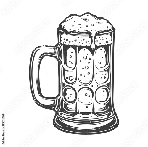 Glass beer mug with frothy head and handle ,beer mug illustration ,generative ai