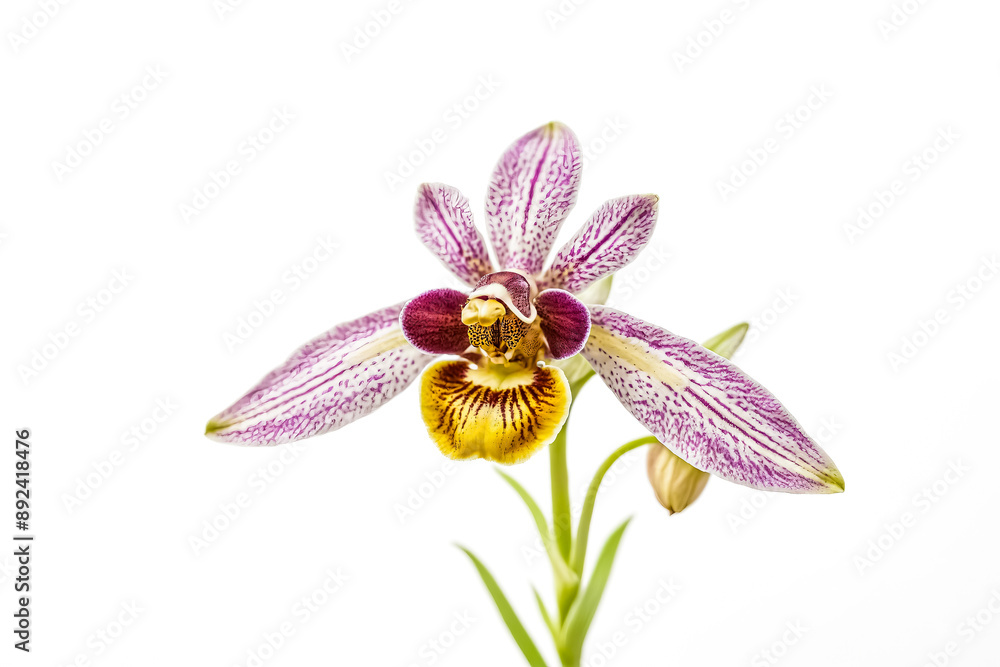 Fototapeta premium Close-Up of a Purple and Yellow Orchid Flower