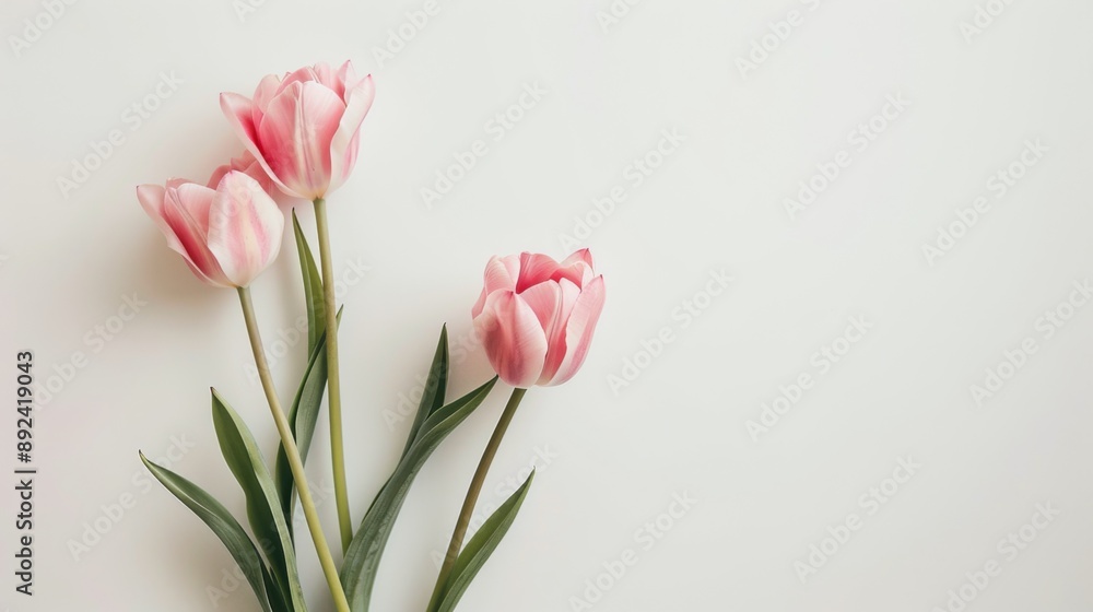 Elegant Pink Tulips in Soft Romance - Floral Beauty on White Background Elegant Pink Tulips in Soft Romance - Floral Beauty on White Background