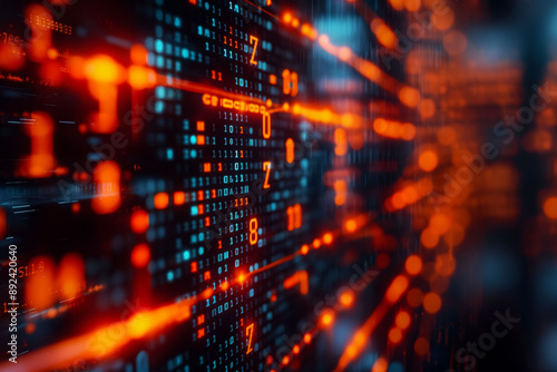 Wallpaper Mural digital background with glowing orange and blue lights resembling binary code, a sense of advanced technology and data flow. ideal for themes of data, coding, and digital innovation. Copy space Torontodigital.ca