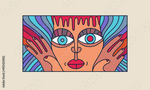 Abstract face vector art, illustration of face stylized artistic style, human abstraction art, surreal and bizarre portrait.