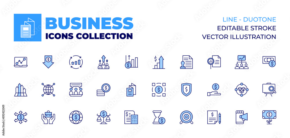 Business icons collection. Line icons, doutone style, editable stroke, vector illustration. coin, balance scale, team, calculator, brochure, statistics, value chain, time is money, profits. Business icons collection. Line icons, doutone style, editable stroke, vector illustration. coin, balance scale, team, calculator, brochure, statistics, value chain, time is money, profits.