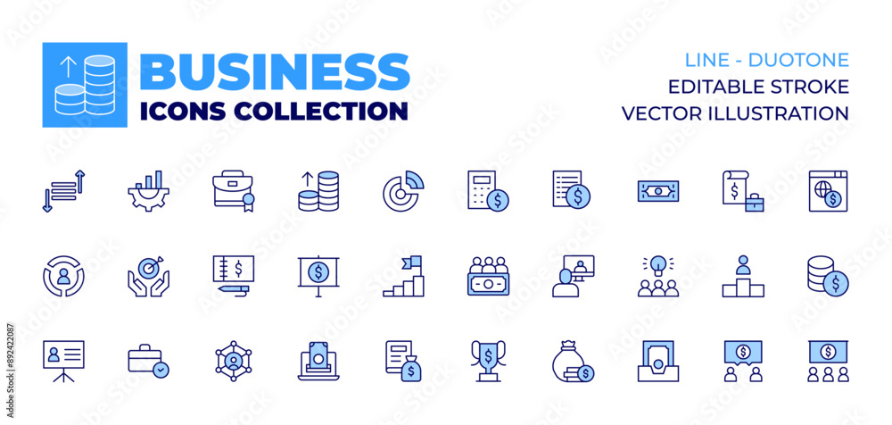 Business icons collection. Line icons, doutone style, editable stroke, vector illustration. goal, business, improvement, briefcase, checkbook, hierarchy, prioritize, presentation, pie chart. Business icons collection. Line icons, doutone style, editable stroke, vector illustration. goal, business, improvement, briefcase, checkbook, hierarchy, prioritize, presentation, pie chart.