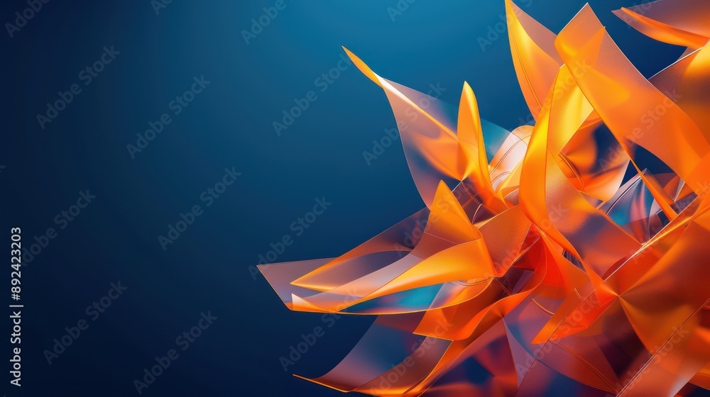 Fototapeta premium Fiery orange plexus design on a midnight blue backdrop, suggesting innovation with ample text space