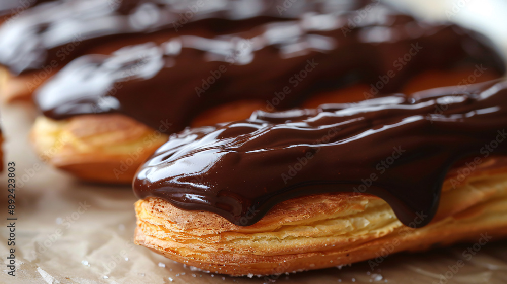 Freshly baked eclairs with chocolate ganache Freshly baked eclairs with chocolate ganache
