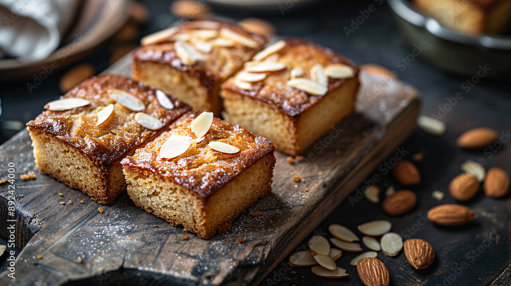 Freshly baked financiers with almond slivers Freshly baked financiers with almond slivers