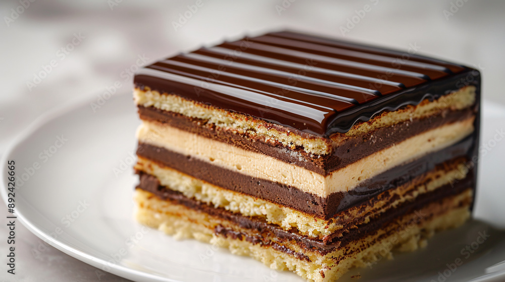 Freshly baked opera cake with visible layers Freshly baked opera cake with visible layers