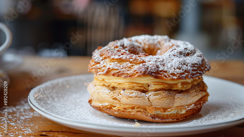 Freshly baked Paris-Brest with a craquelin top photo