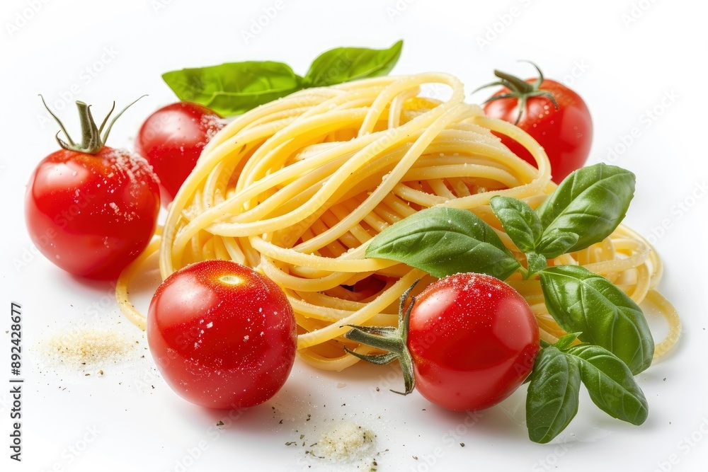 pasta with tomatoes on a white background - generative ai pasta with tomatoes on a white background - generative ai